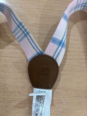 Janie and Jack NWOT Pink Plaid Kids Suspenders with Blue and Yellow Accents